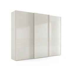 Wiemann Genova 3 Door Sliding Wardrobe in White – Front view in bedroom setting with decorative ceiling - Home Of Wardrobes