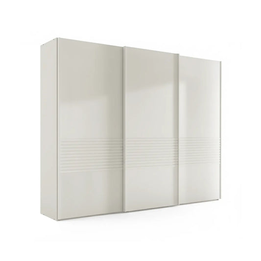 Wiemann Genova 3 Door Sliding Wardrobe in White – Front view in bedroom setting with decorative ceiling - Home Of Wardrobes