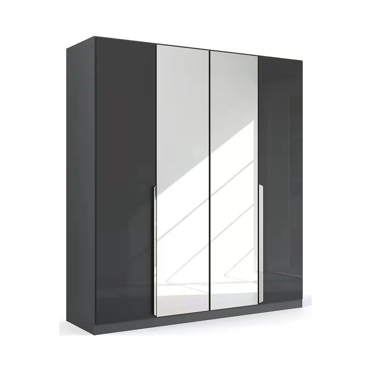Rauch Glamour 4 Door High Gloss Effect Grey Wardrobe with Mirror - W181 CM
