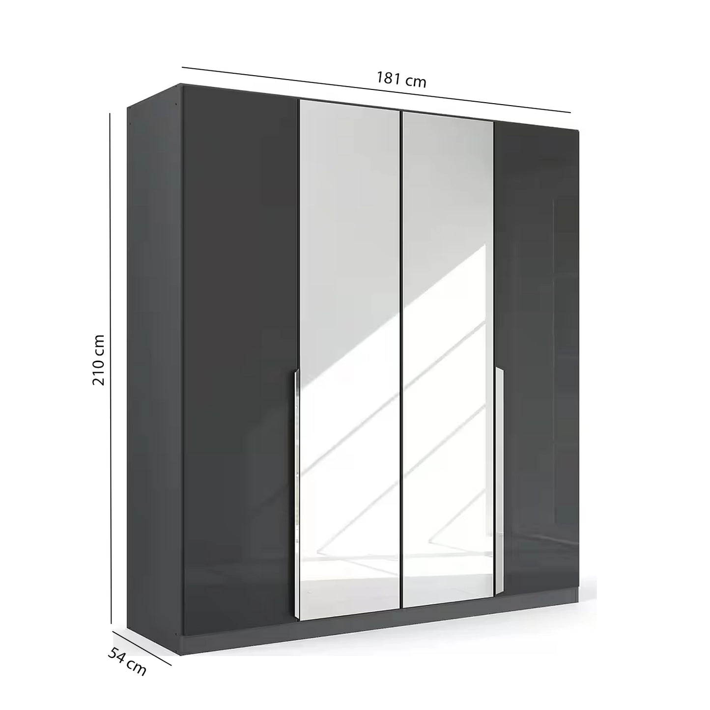 Rauch Glamour 4 Door High Gloss Effect Grey Wardrobe with Mirror - W181 CM - Dimensions