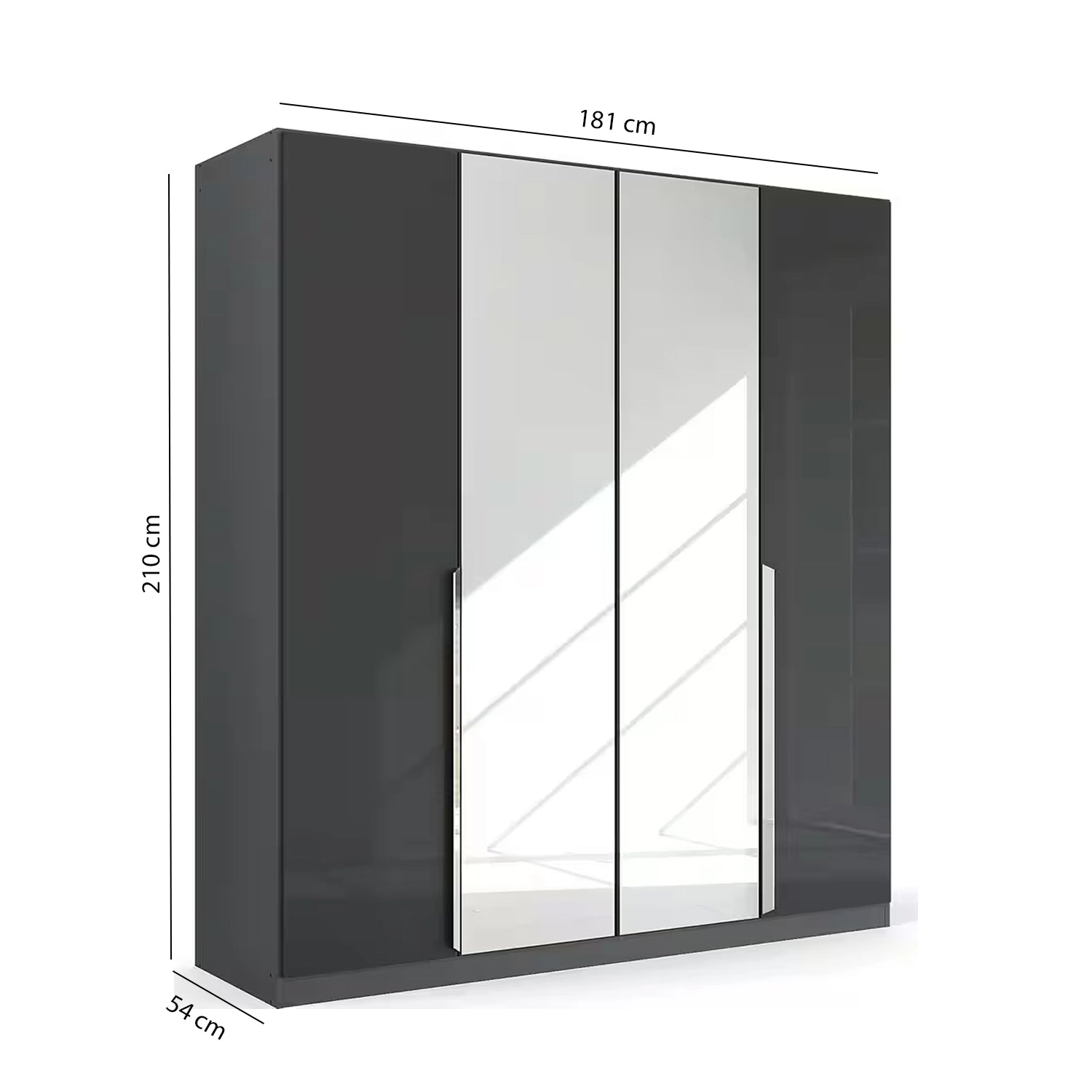 Rauch Glamour 4 Door High Gloss Effect Grey Wardrobe with Mirror - W181 CM - Dimensions