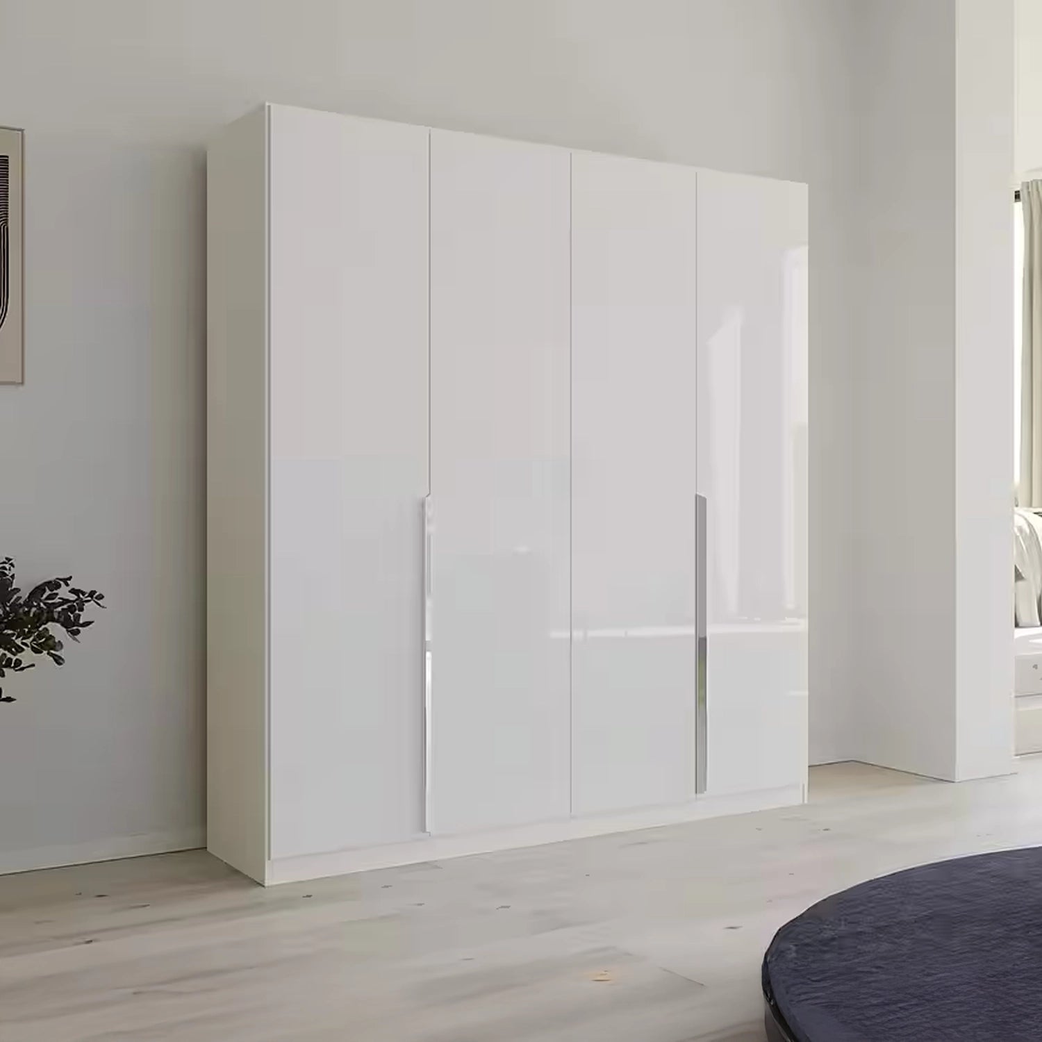 Rauch Glamour 4 Door White High Gloss Wardrobe - W181 CM - Styled in a Bedroom