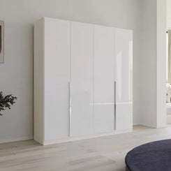 Rauch Glamour 4 Door White High Gloss Wardrobe - W181 CM - Styled in a Bedroom