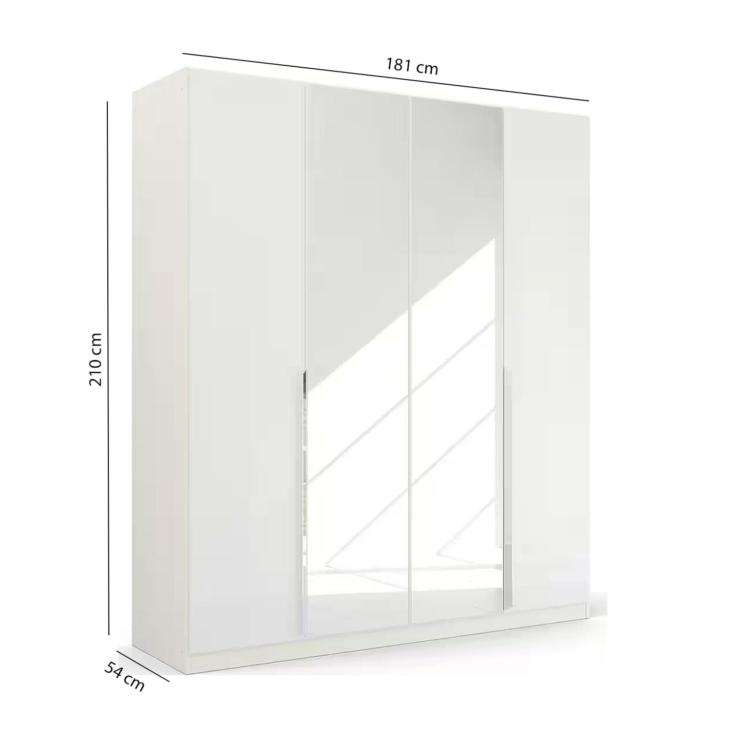 Rauch Glamour 4 Door White High Gloss Wardrobe with Mirror - W181 CM - Dimensions