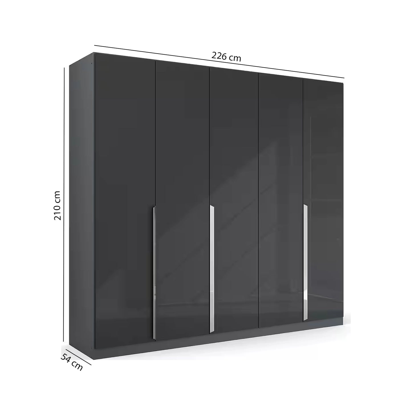 Rauch Glamour 5 Door High Gloss Effect Grey Wardrobe - W226 CM - Dimensions