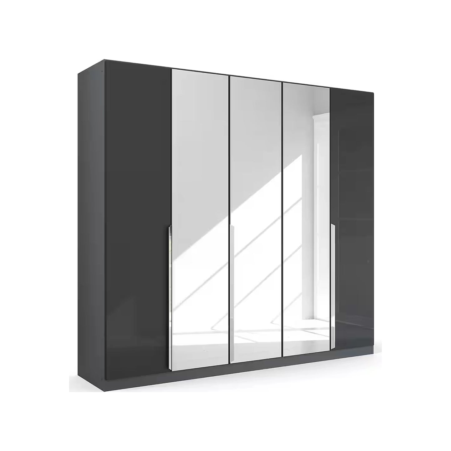 Rauch Glamour 5 Door High Gloss Effect Grey Wardrobe with Mirror - W226 CM