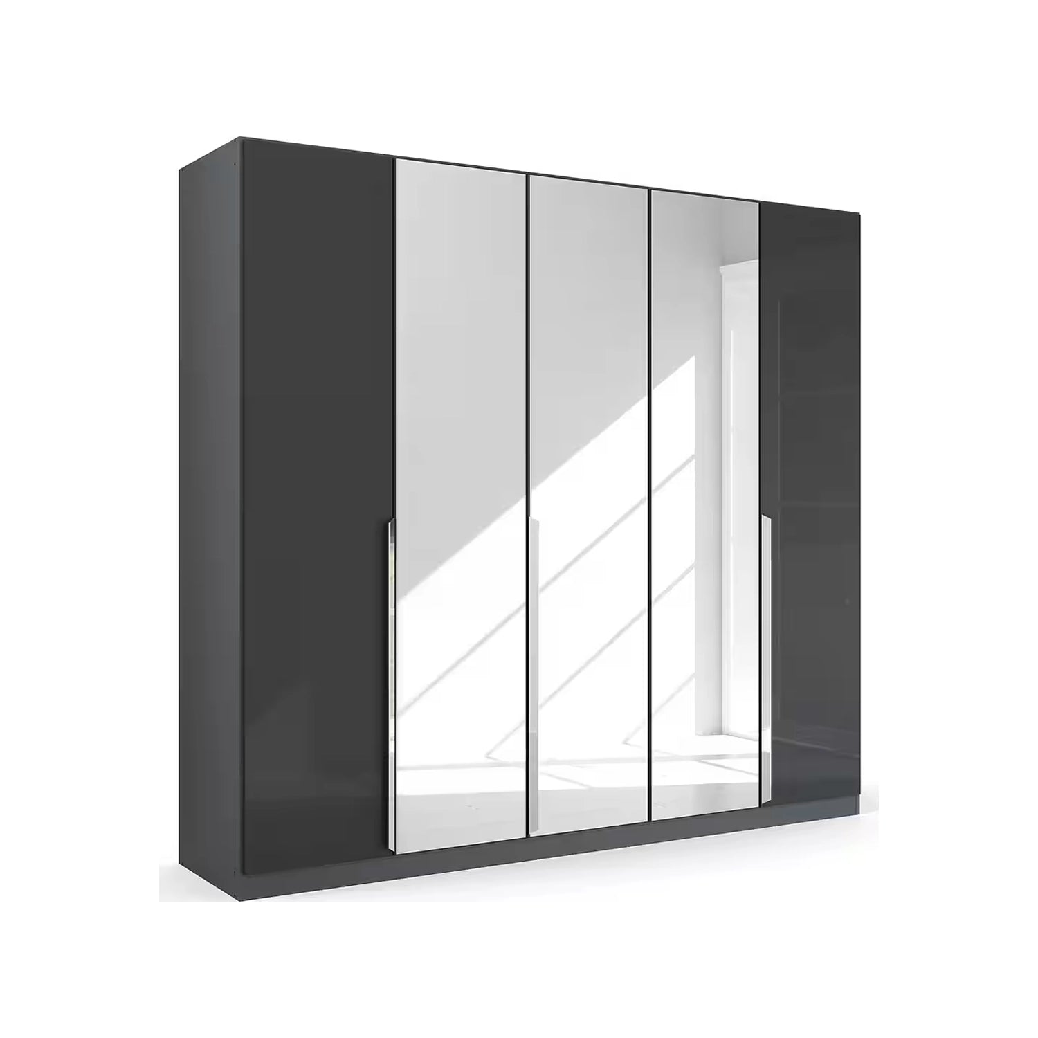 Rauch Glamour 5 Door High Gloss Effect Grey Wardrobe with Mirror - W226 CM