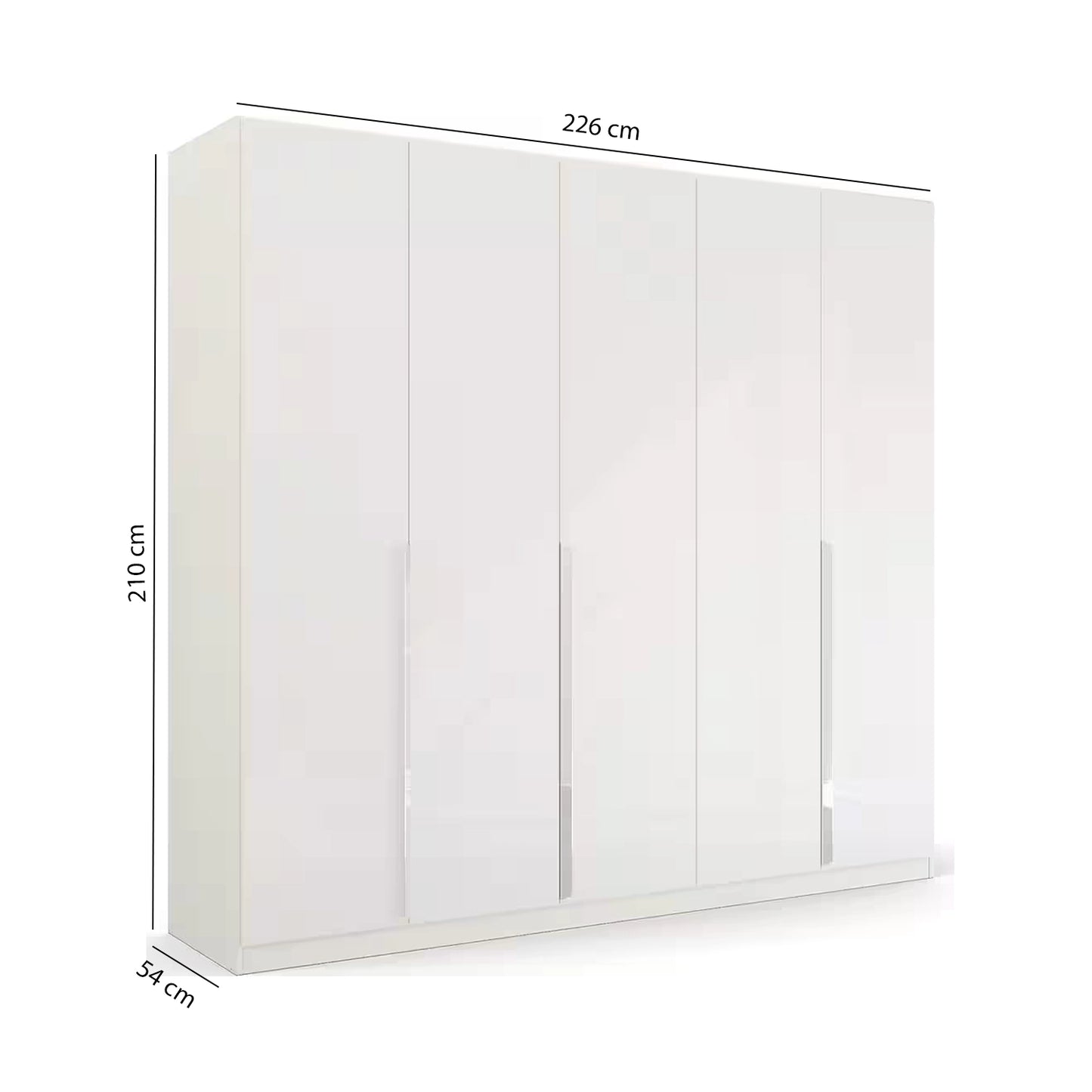 Rauch Glamour 5 Door White High Gloss Wardrobe - W226 CM - Dimensions