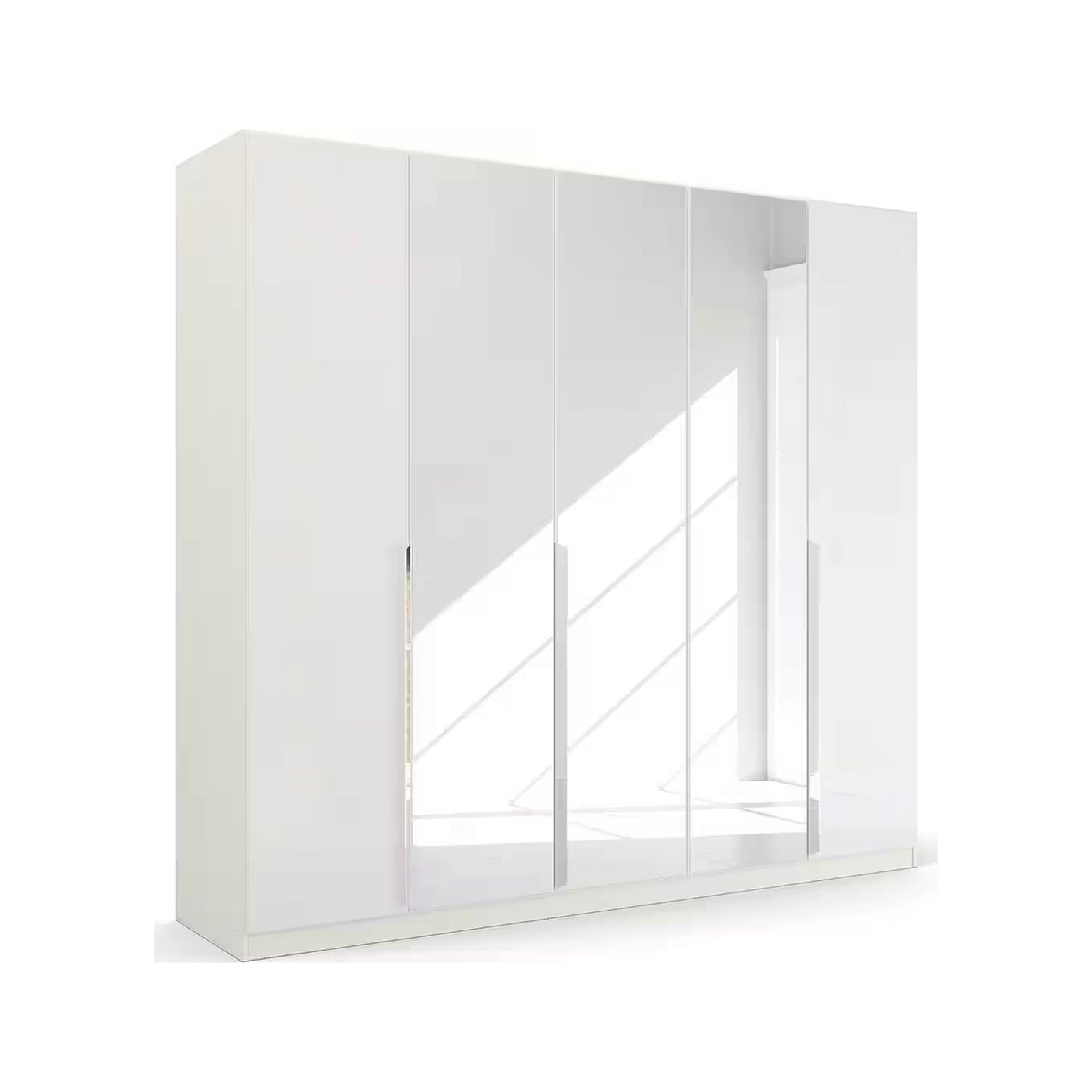 Rauch Glamour 5 Door White High Gloss Wardrobe with Mirror - W226 CM