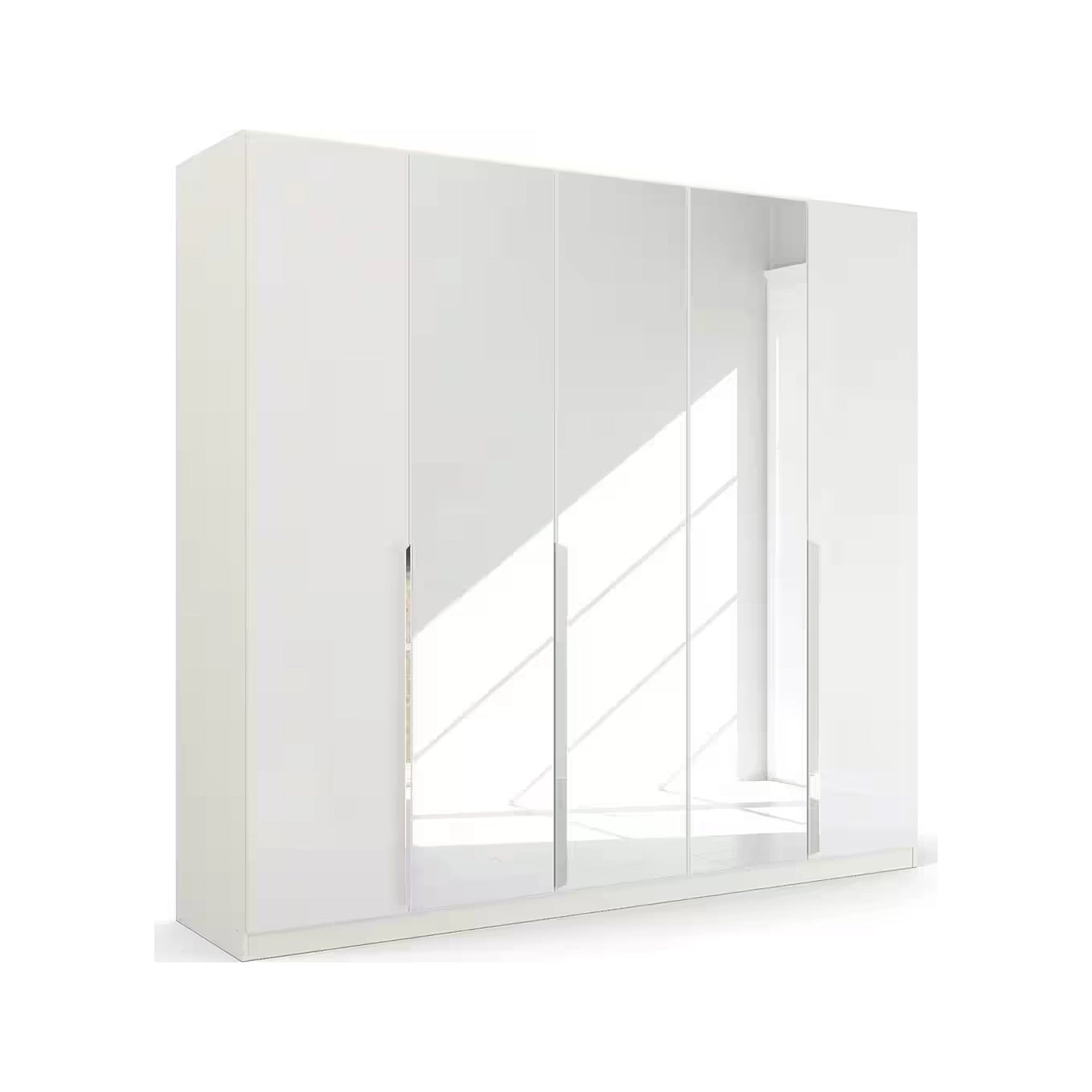Rauch Glamour 5 Door White High Gloss Wardrobe with Mirror - W226 CM