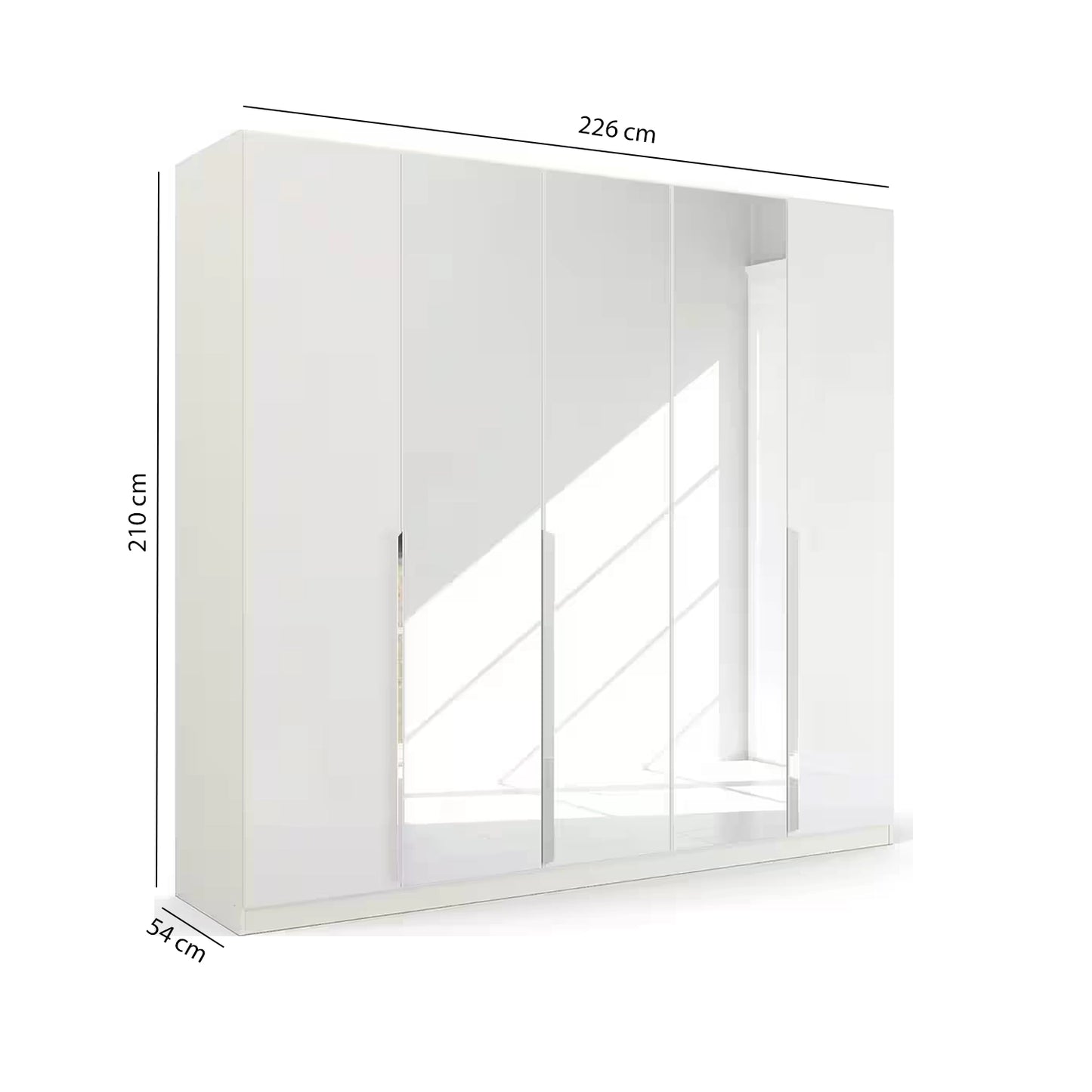 Rauch Glamour 5 Door White High Gloss Wardrobe with Mirror - W226 CM - Dimensions
