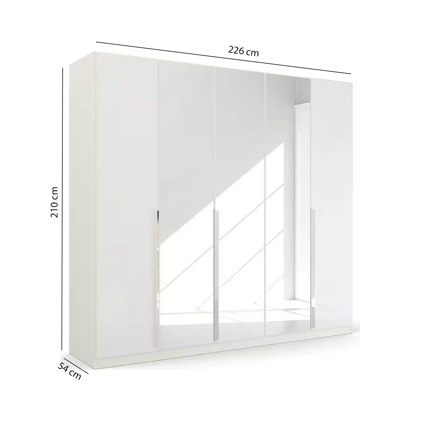 Rauch Glamour 5 Door White High Gloss Wardrobe with Mirror - W226 CM - Dimensions