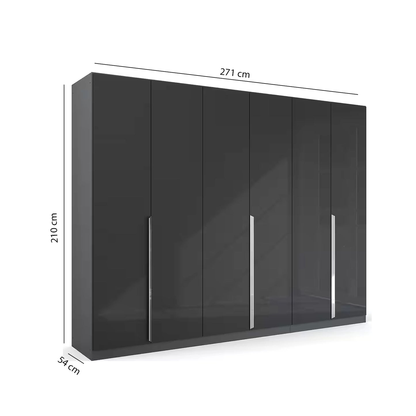 Rauch Glamour 6 Door High Gloss Effect Grey Wardrobe - W271 CM - Dimensions