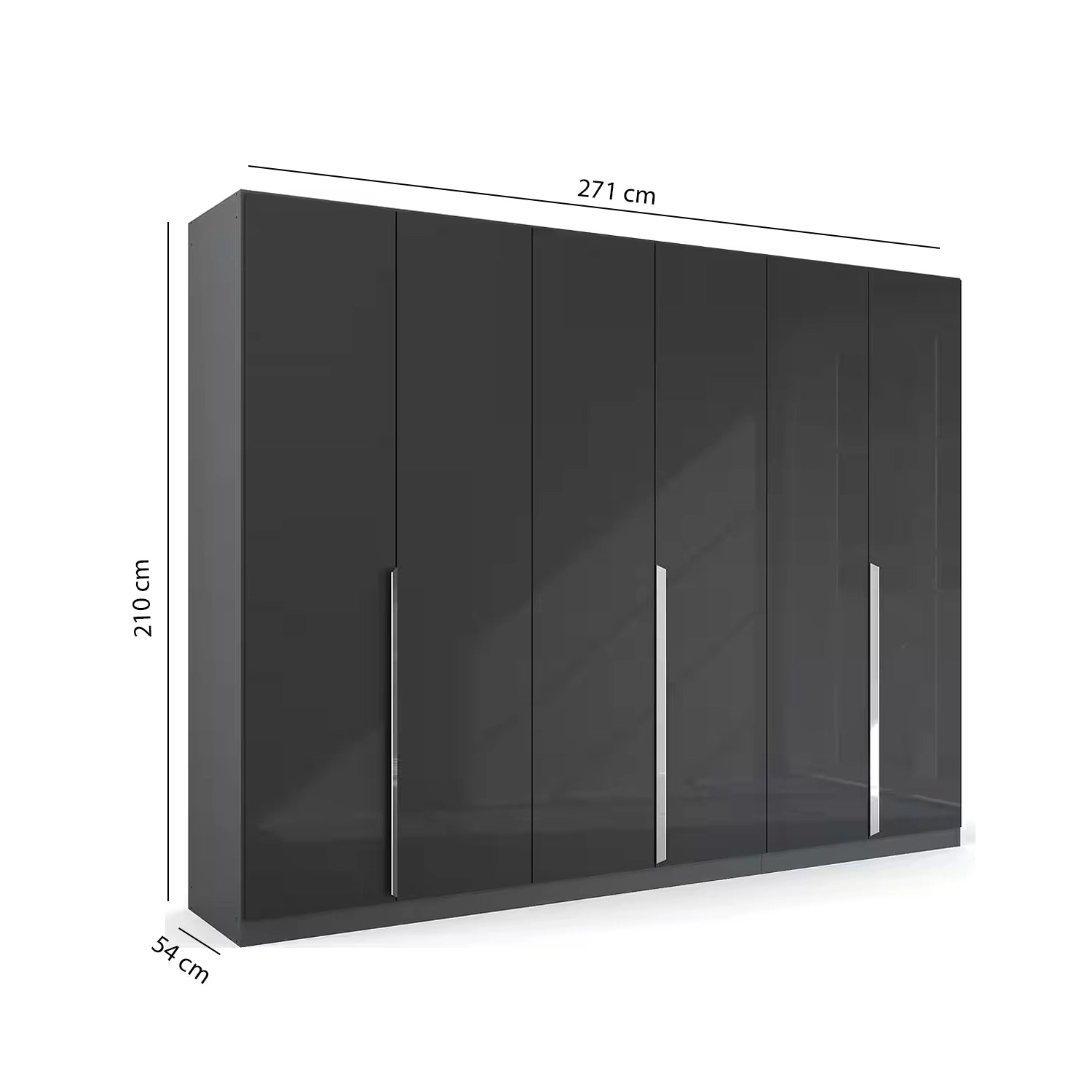 Rauch Glamour 6 Door High Gloss Effect Grey Wardrobe - W271 CM - Dimensions