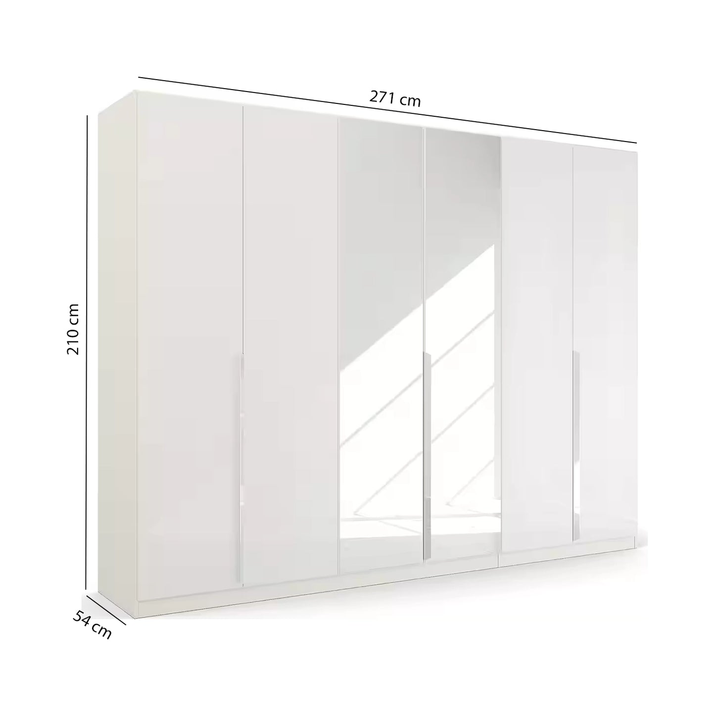 Rauch Glamour 6 Door White High Gloss Wardrobe with Mirror - W271 CM - Dimensions