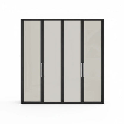 Wiemann Bristol Graphite and Pebble Grey Glass Front 4 Door Wardrobe with Mirror