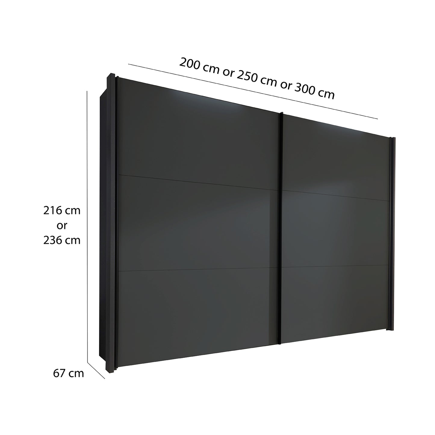 Halver Graphite 2 Door Sliding Wardrobe - Dimensions