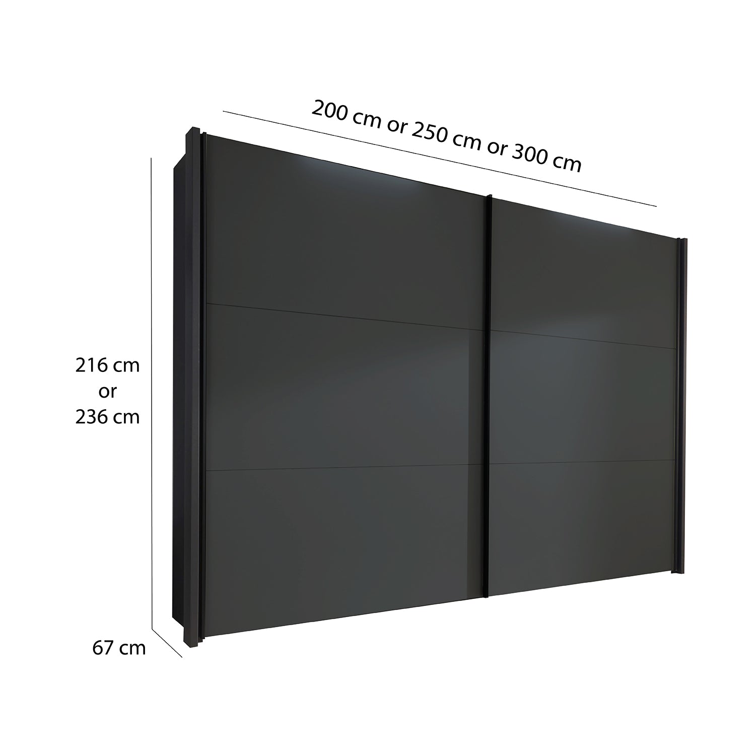 Halver Graphite 2 Door Sliding Wardrobe - Dimensions