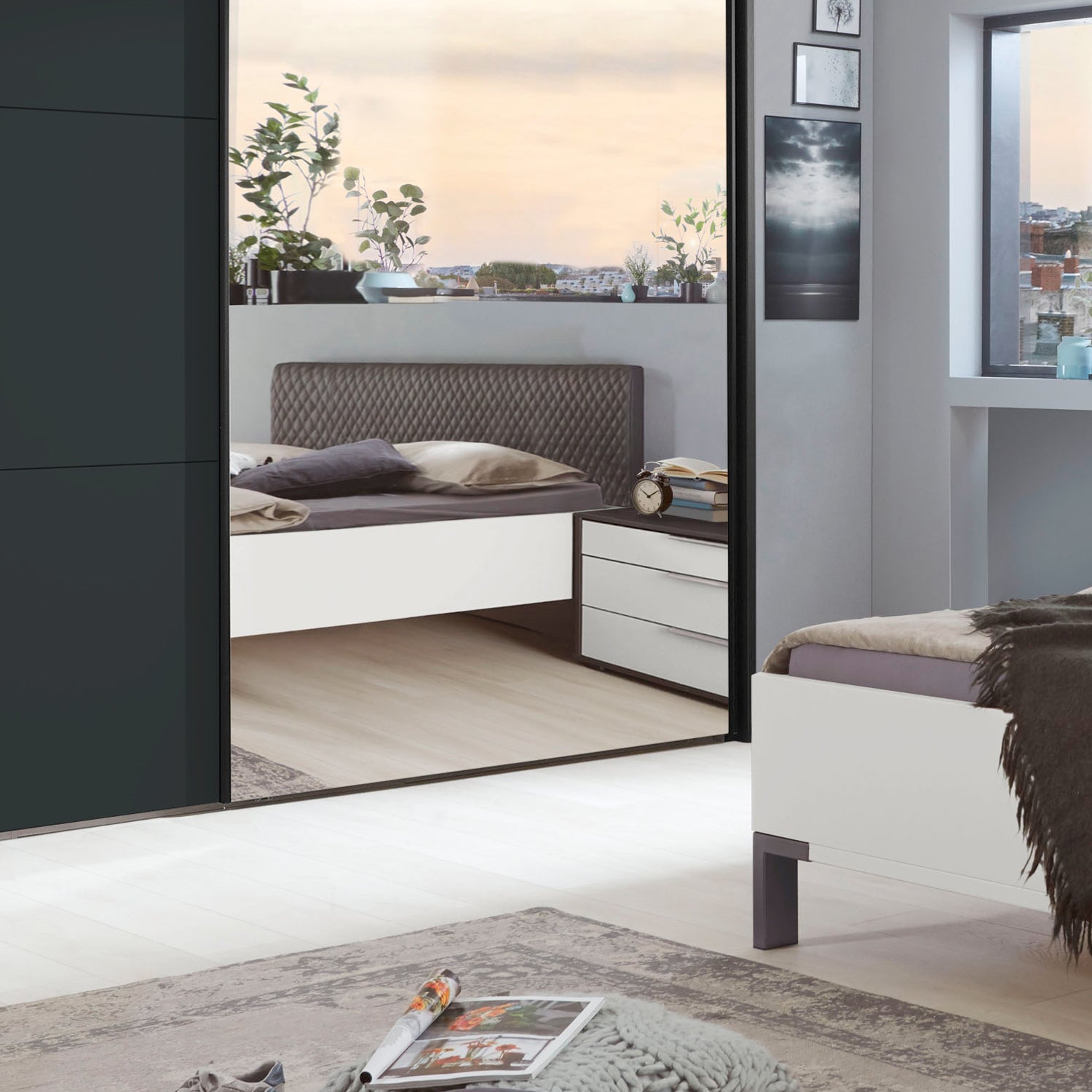 Halver Graphite 2 Door Sliding Wardrobe  with Mirror - Mirror Closeup