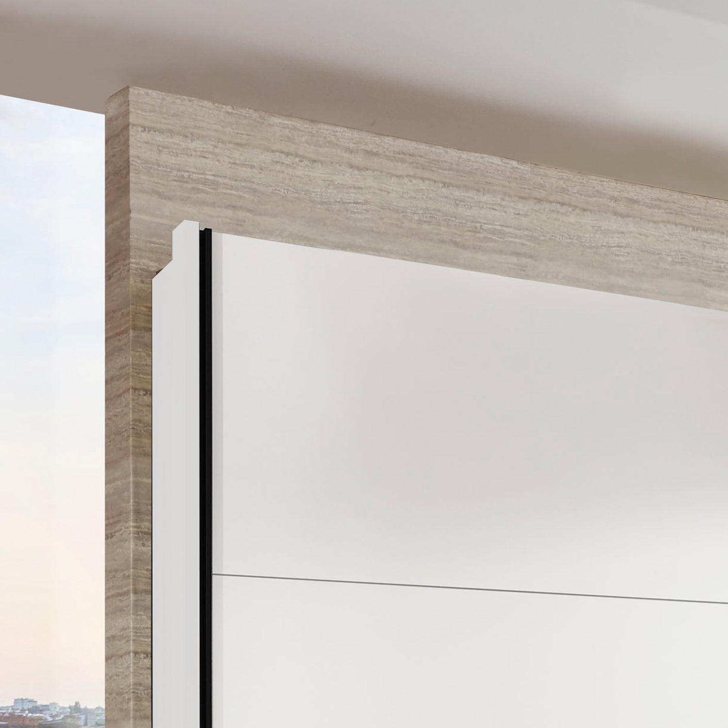 Halver White 2 Door Sliding Wardrobe  with Mirror - Side View