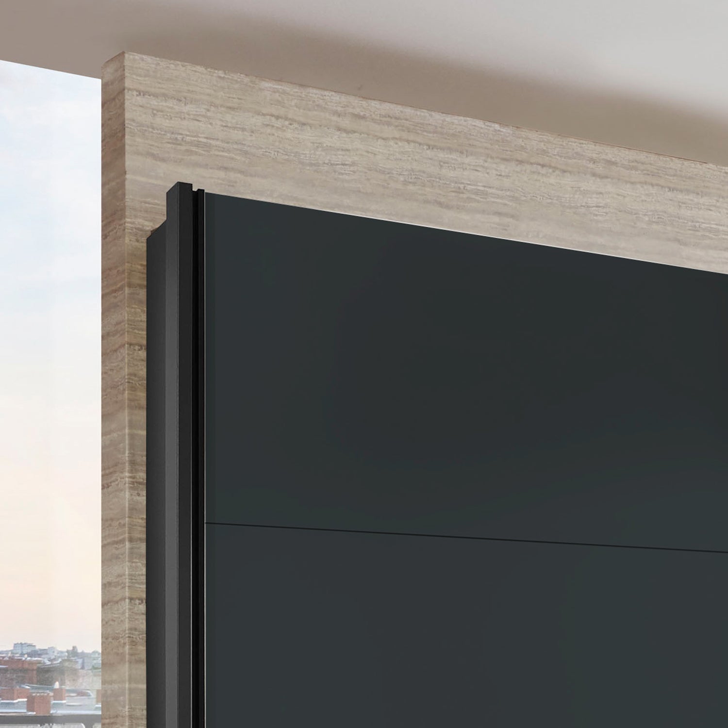 Halver Graphite 2 Door Sliding Wardrobe  with Mirror - Side View