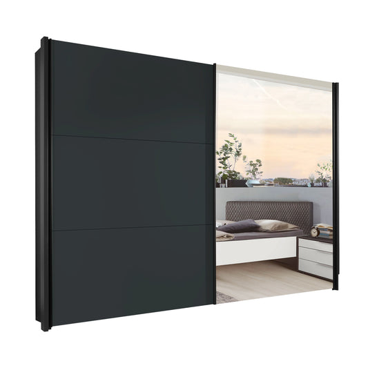 Halver Graphite 2 Door Sliding Wardrobe  with Mirror width 200cm,250cm & 300cm