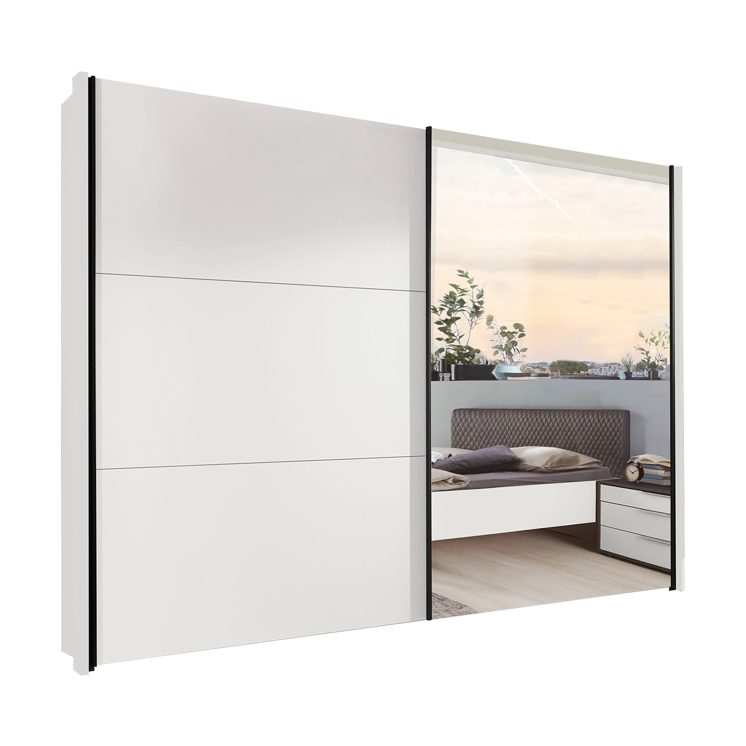 Halver White 2 Door Sliding Wardrobe  with Mirror width 200cm,250cm & 300cm