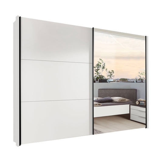 Halver White 2 Door Sliding Wardrobe  with Mirror width 200cm,250cm & 300cm
