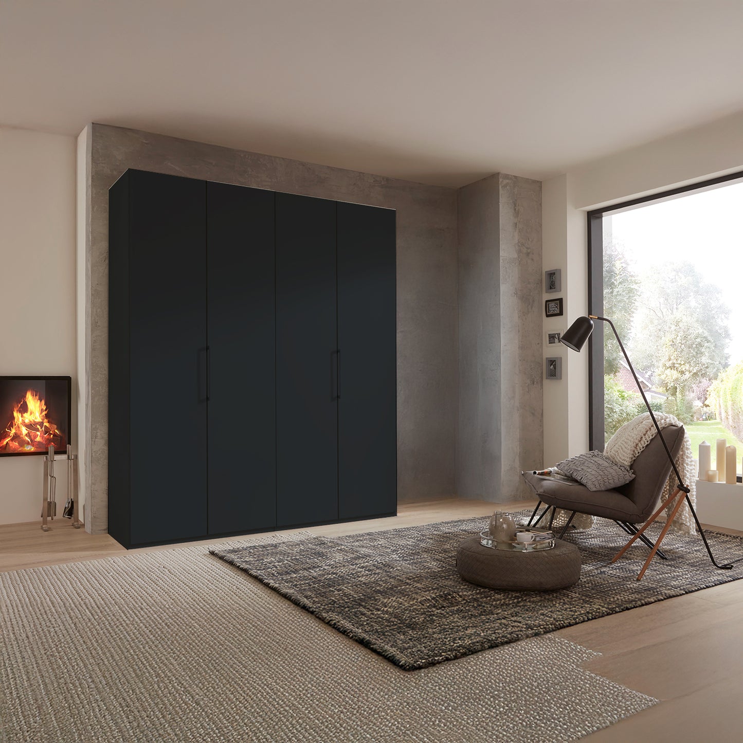 Halver Graphite 4 Door Hinged Wardrobe (W200cm) - Styled Bedroom