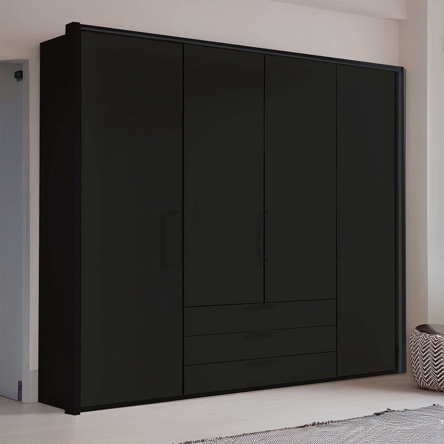 Halver Graphite 4 Door Wardrobe with Drawers (W200cm) - Styled in Bedroom