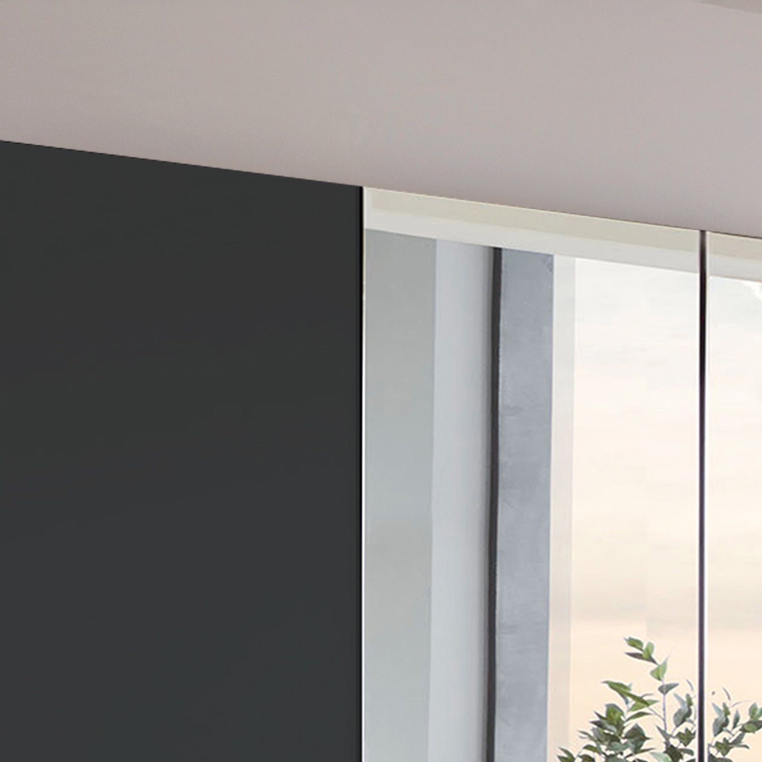 Halver Graphite 4 Door Wardrobe with Drawers (W200cm) With Mirror Closeup View
