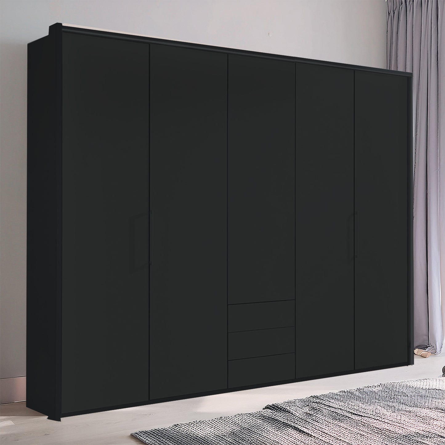 Glasgow Graphite 5 Door Wardrobe with Drawers (W250cm) - Styled in Bedroom