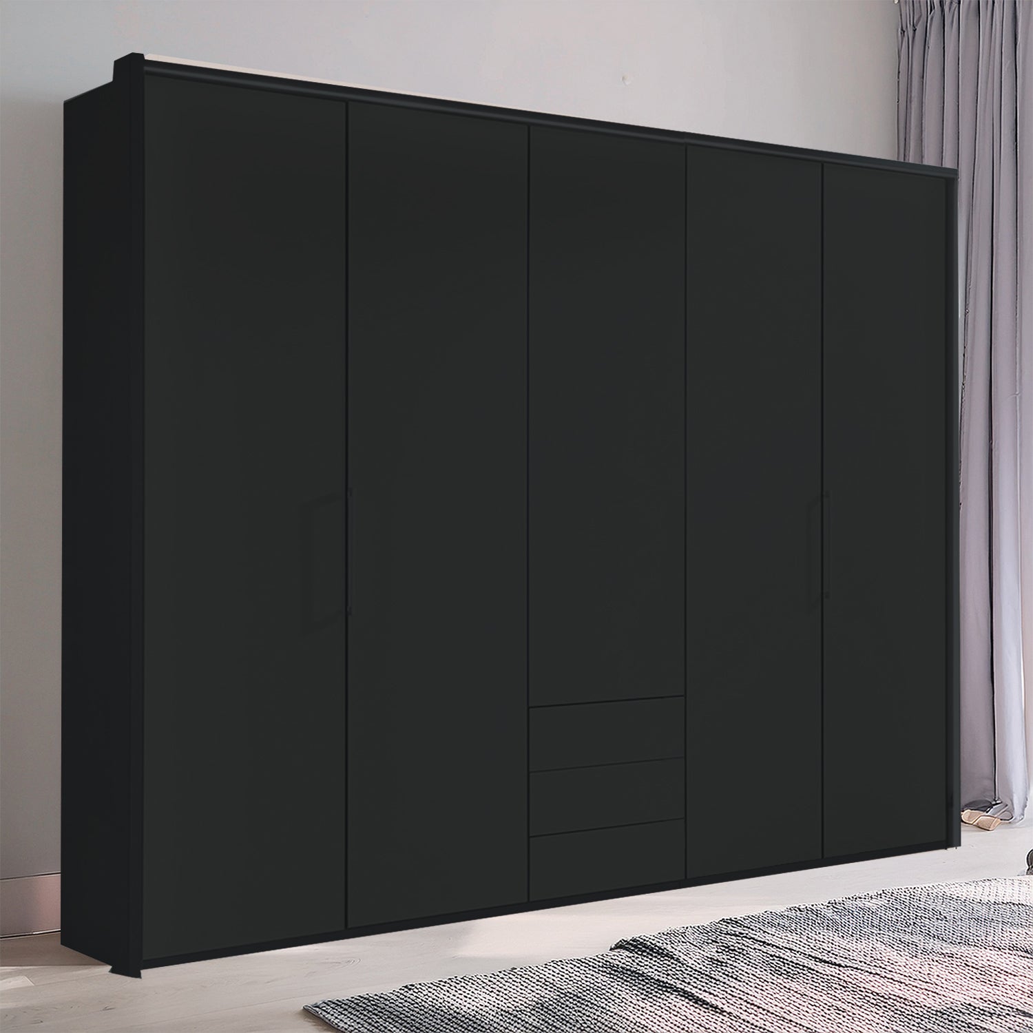 Glasgow Graphite 5 Door Wardrobe with Drawers (W250cm) - Styled in Bedroom