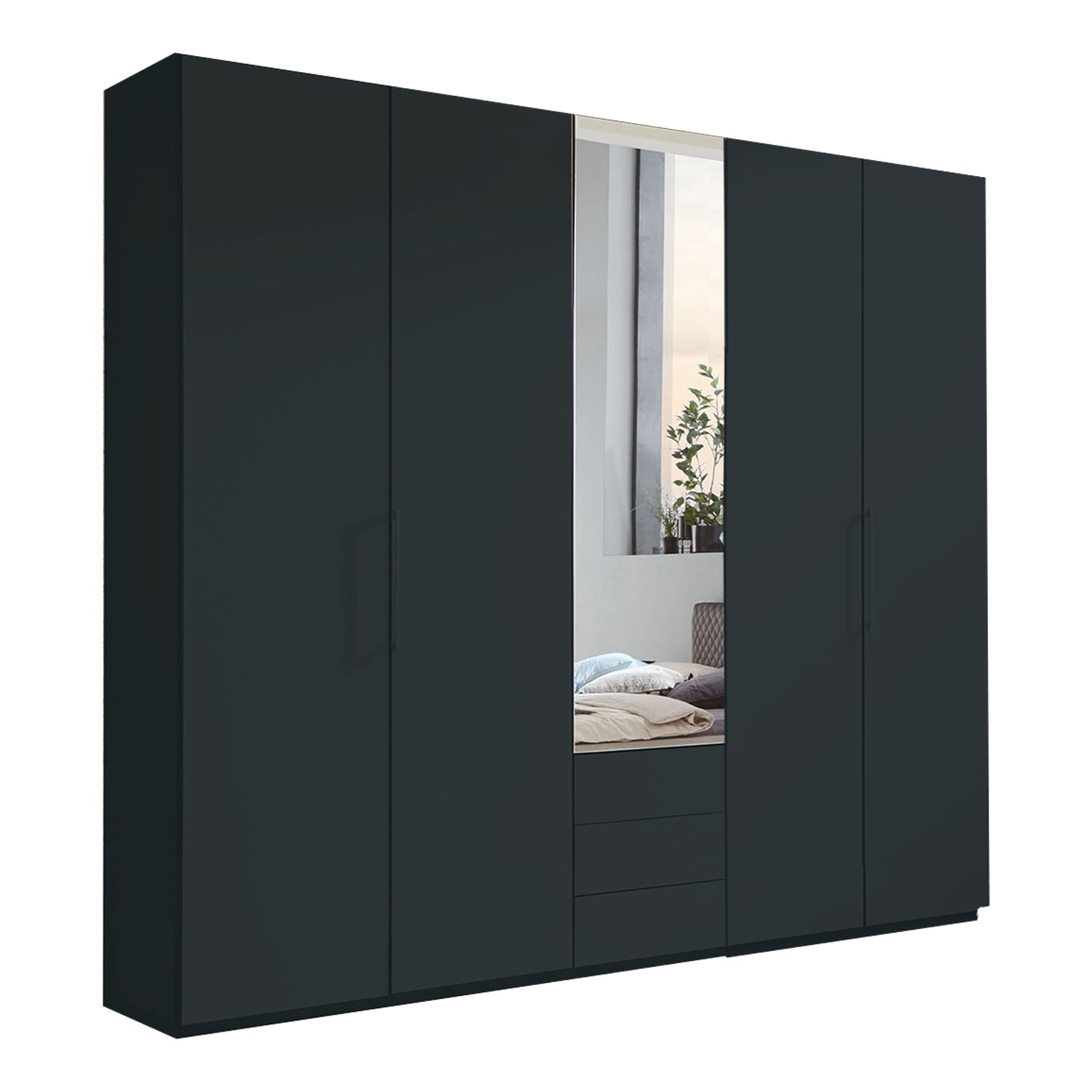 Glasgow Graphite 5 Door Wardrobe with Drawers (W250cm) With Mirror