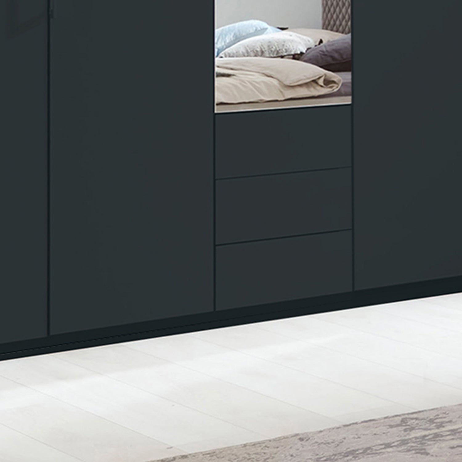 Halver Graphite 5 Door Wardrobe with Drawers (W250cm) - Closeup View Of Mirror & Drawers
