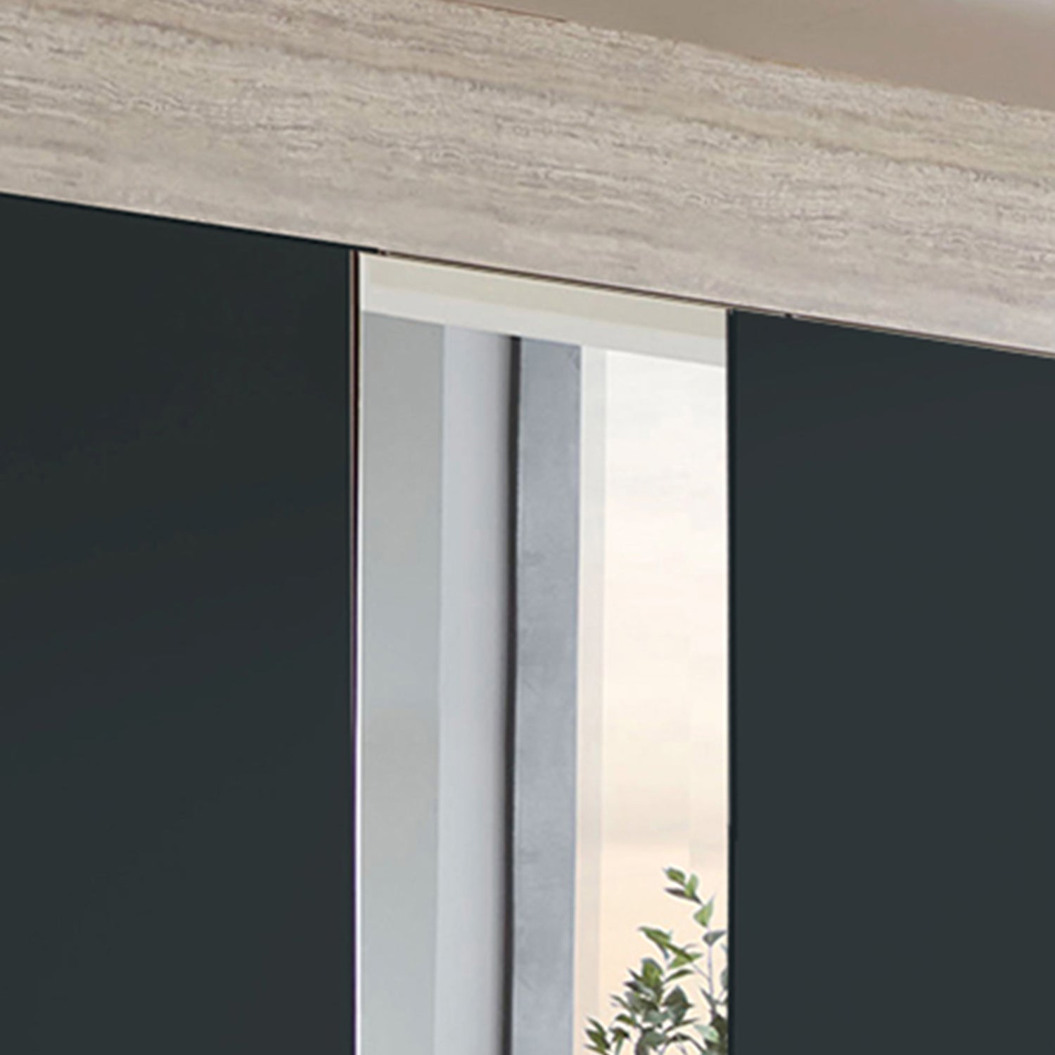 Halver Graphite 5 Door Wardrobe with Drawers (W250cm) - Closeup View Of Mirror Wardrobe