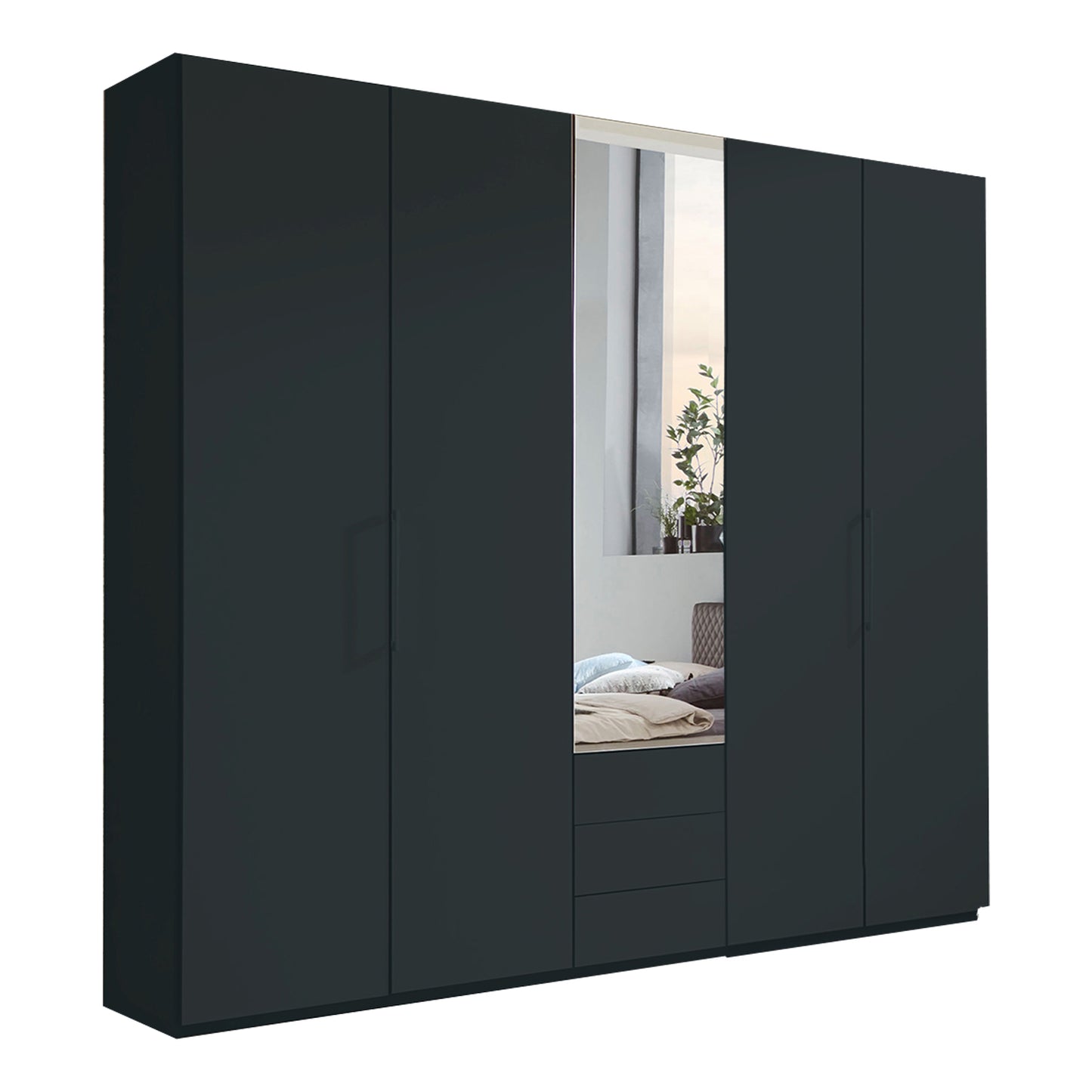 Halver Graphite 5 Door Wardrobe with Drawers (W250cm) With Mirror