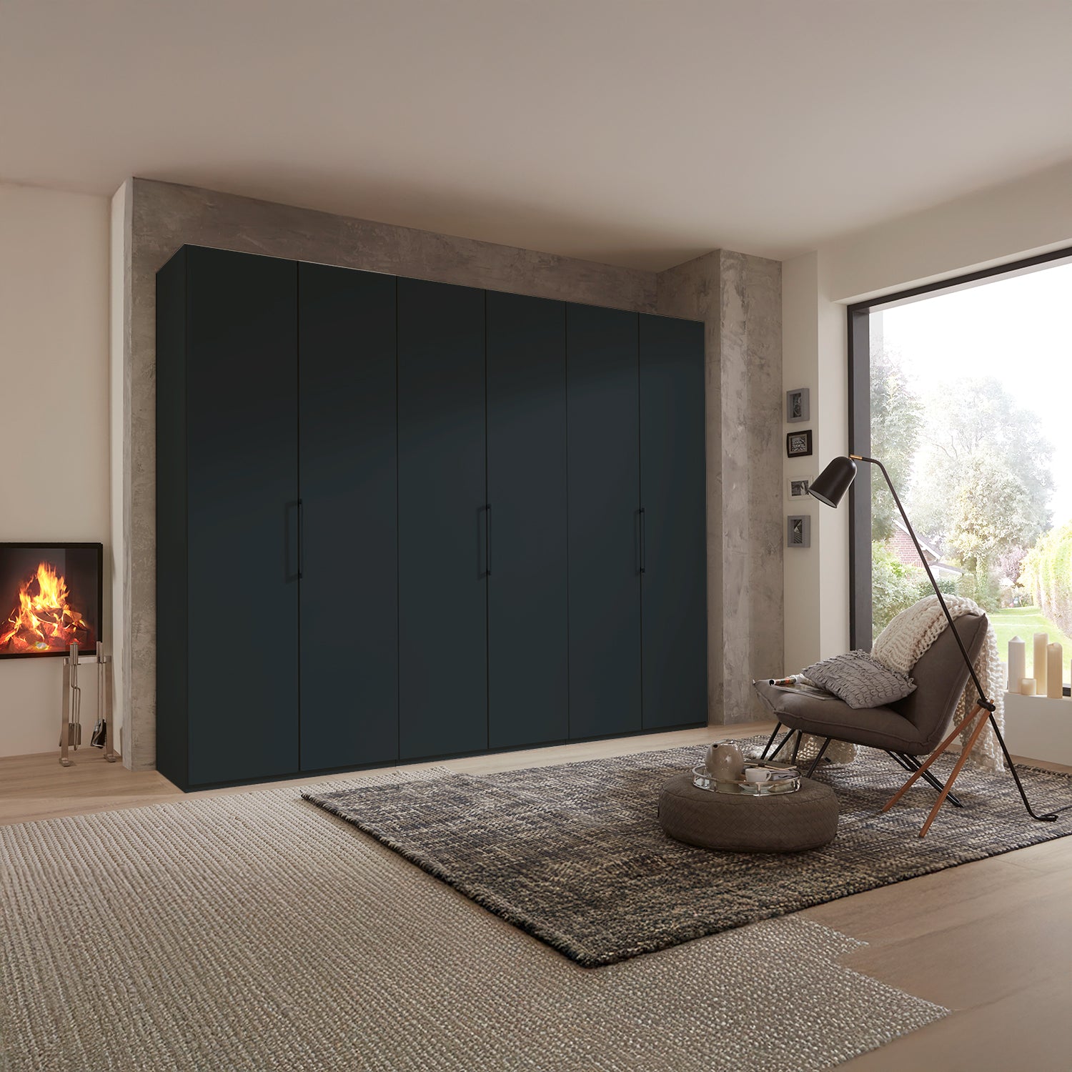 Halver Graphite 6 Door Hinged Wardrobe (W300cm) - Styled Bedroom