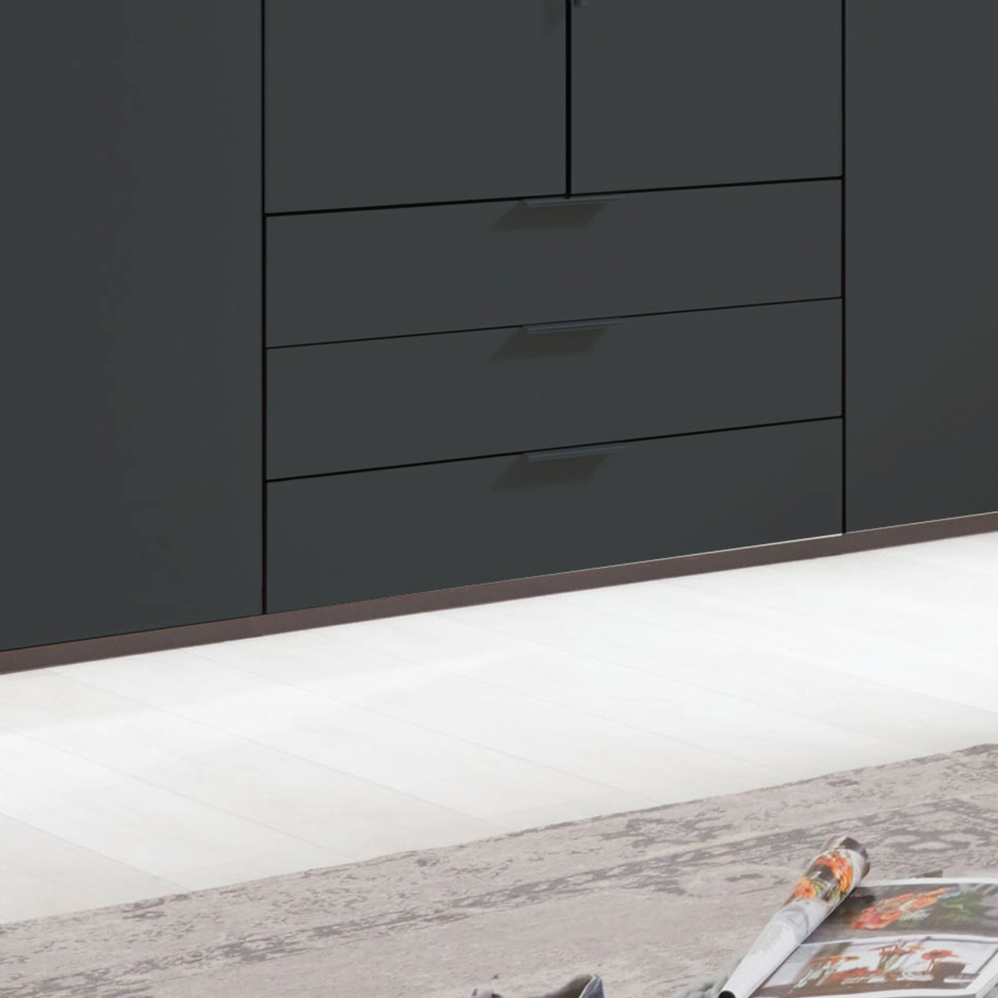 Halver Graphite 6 Door Wardrobe with Drawers (W300cm) - Closeup View Of Drawers