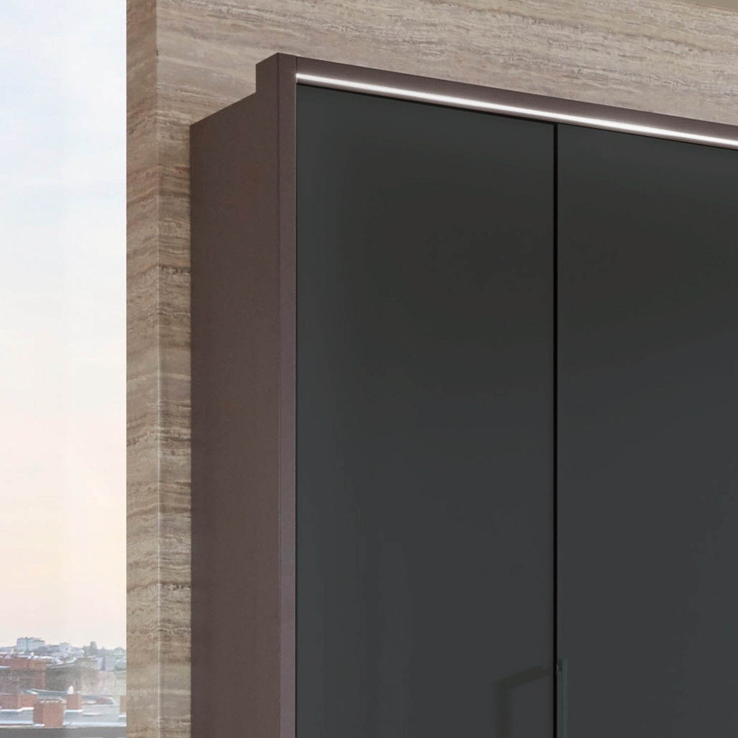 Halver Graphite 6 Door Wardrobe with Drawers (W300cm) - Closeup Side View