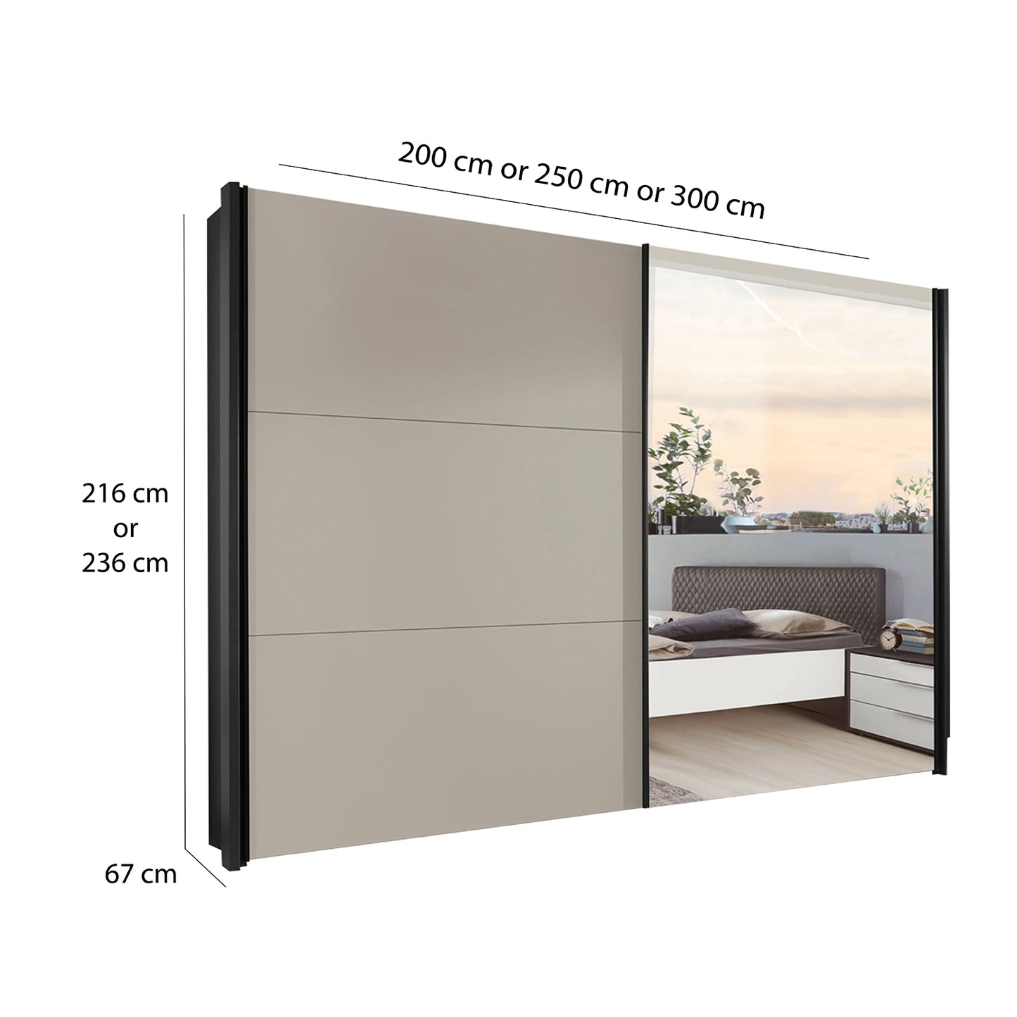 Glasgow Sliding door robe with dimensions indicated on a white background