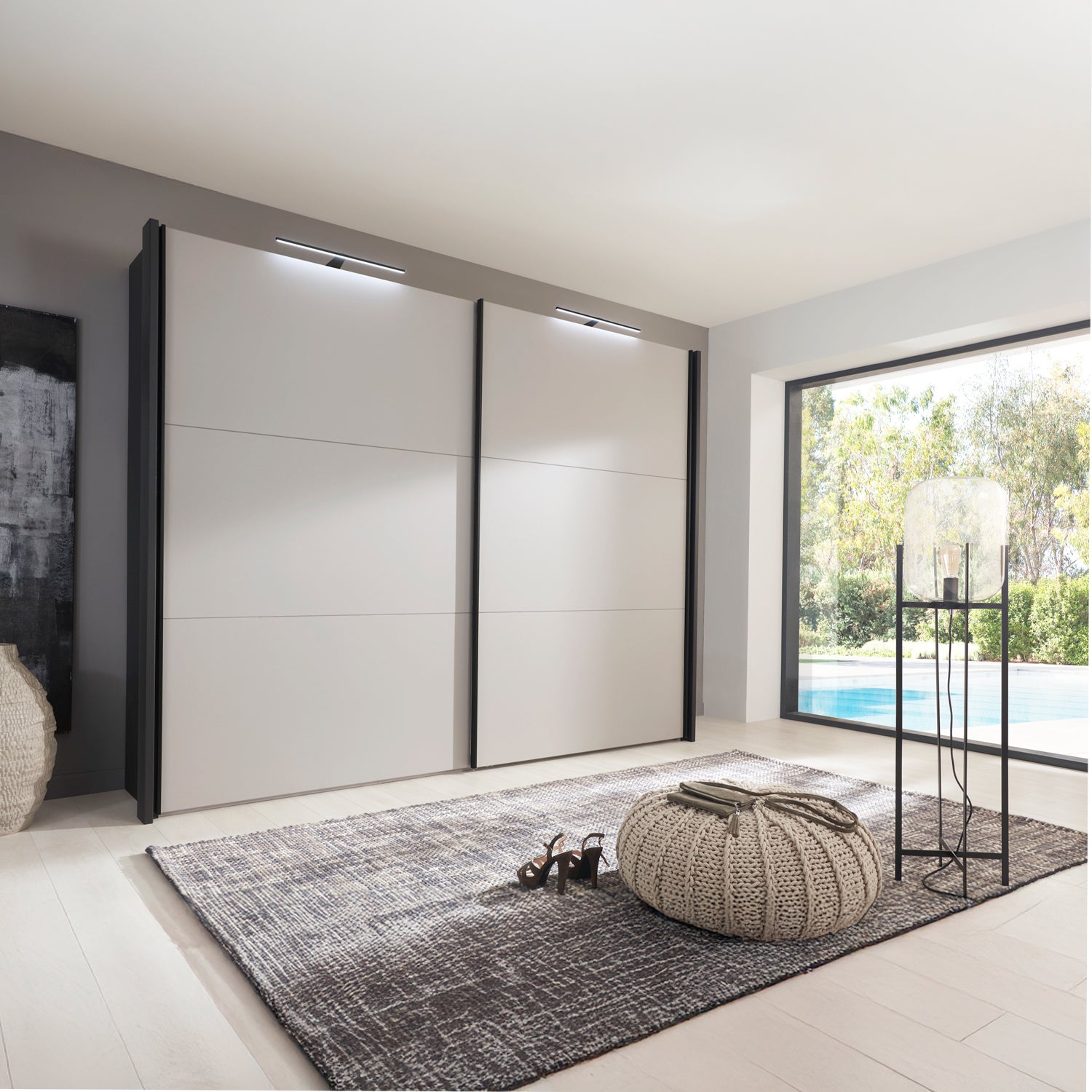 Glasgow Large Sliding Door Wardrobe Styled in a Room - Home Of Wardrobes