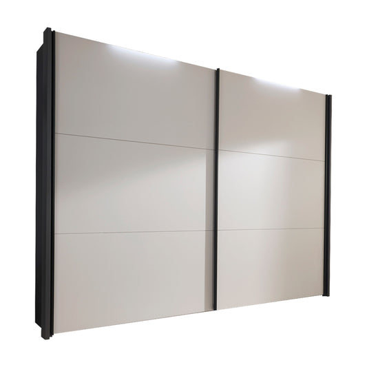 Modern sliding doors wardrobe Matte White glass Front and Graphite Carcase on a white background