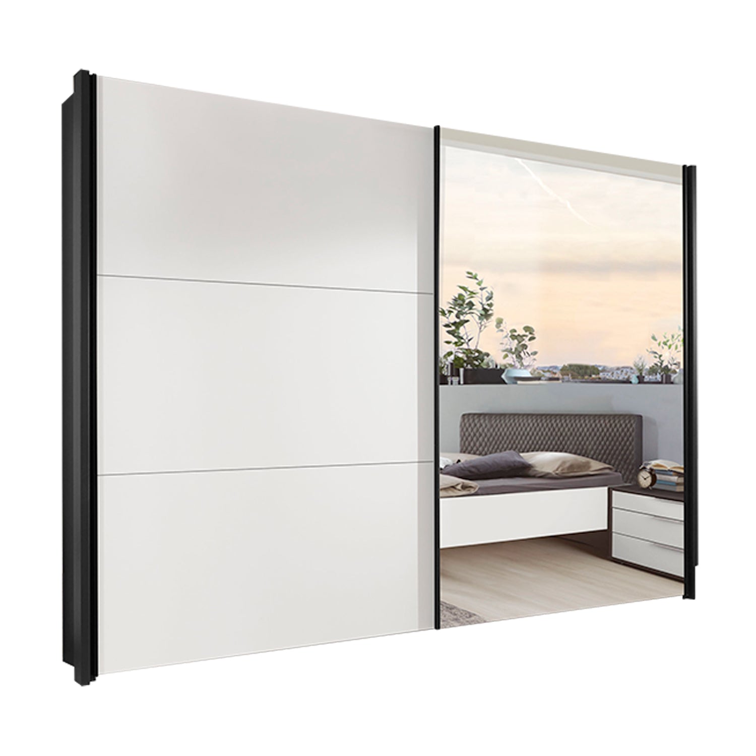 Glasgow Matte White Front Sliding wardrobe with mirror door