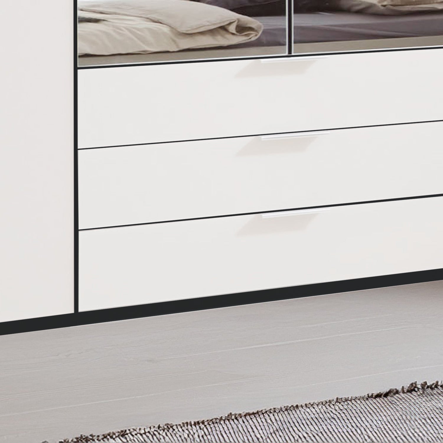 Glasgow Graphite & White 4 Door Wardrobe with Drawers (W200cm) - Closeup View Of MIrror & Drawers