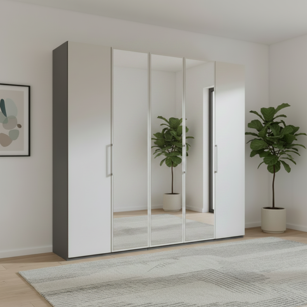 Halver Graphite & White 5 Door Hinged Wardrobe (W250cm)
