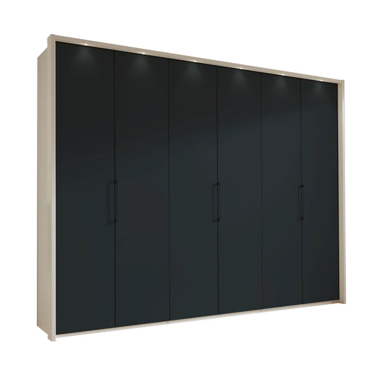 Glasgow Graphite & White 6 Door Hinged Wardrobe (W300cm) - Home Of Wardrobes