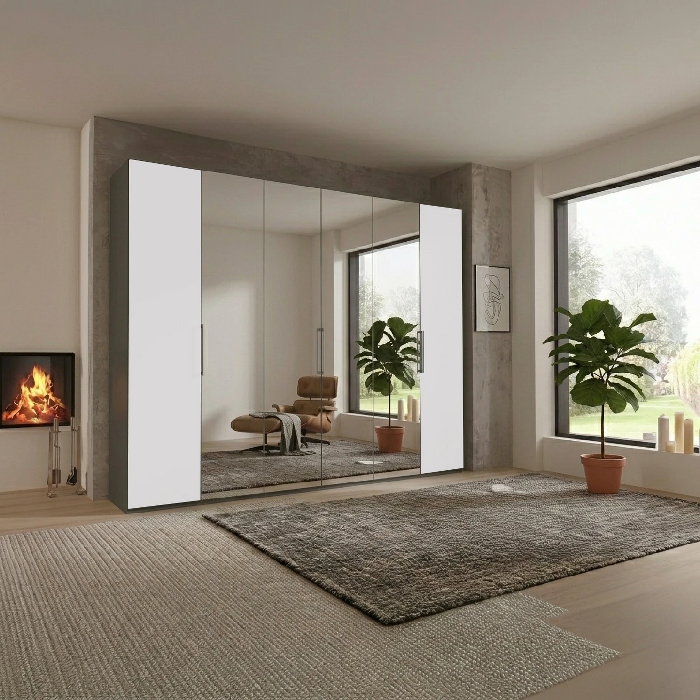 Halver Graphite & White 6 Door Hinged Wardrobe (W300cm)