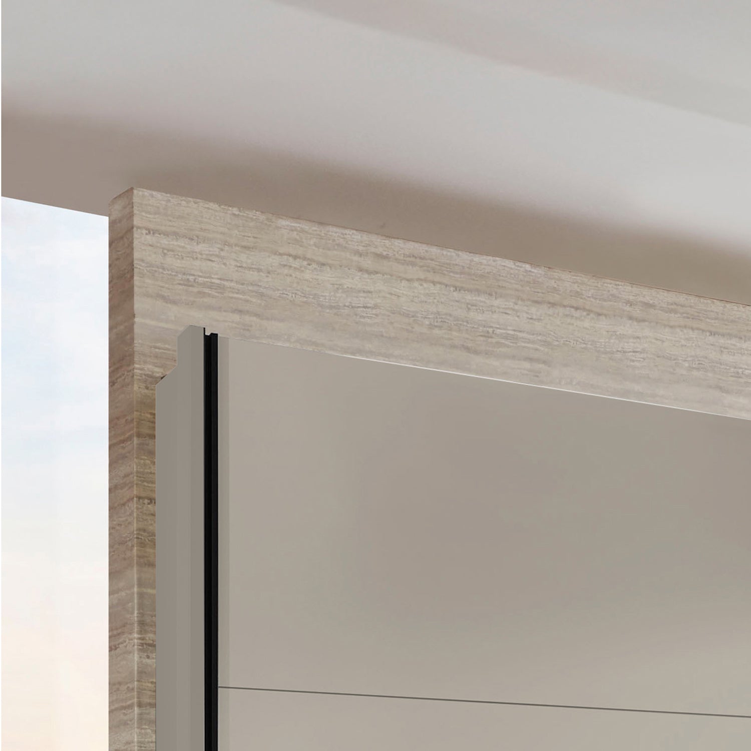 Halver Pebble Grey 2 Door Sliding Wardrobe with Mirror - Side View