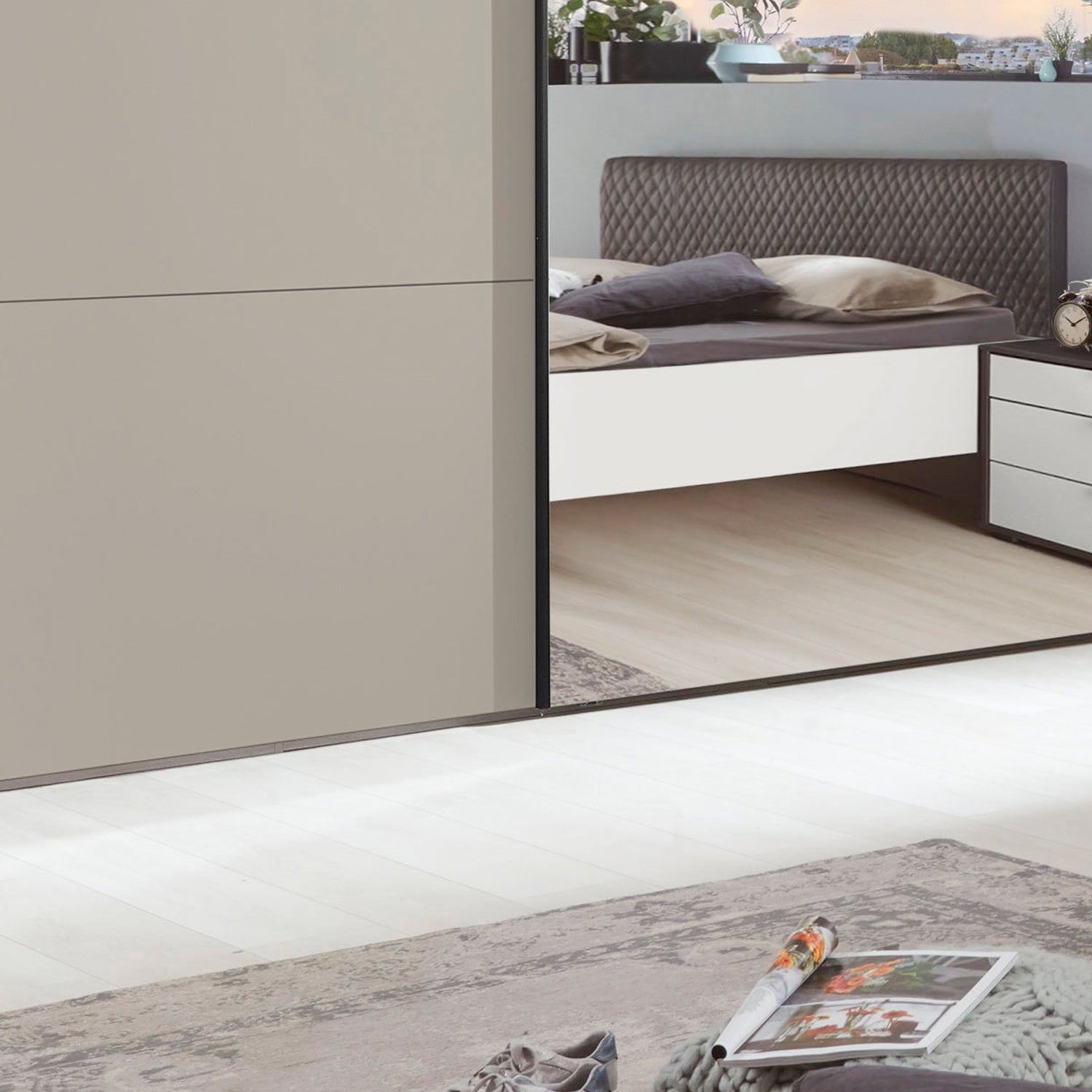 Halver Pebble Grey 2 Door Sliding Wardrobe with Mirror - Mirror Closeup